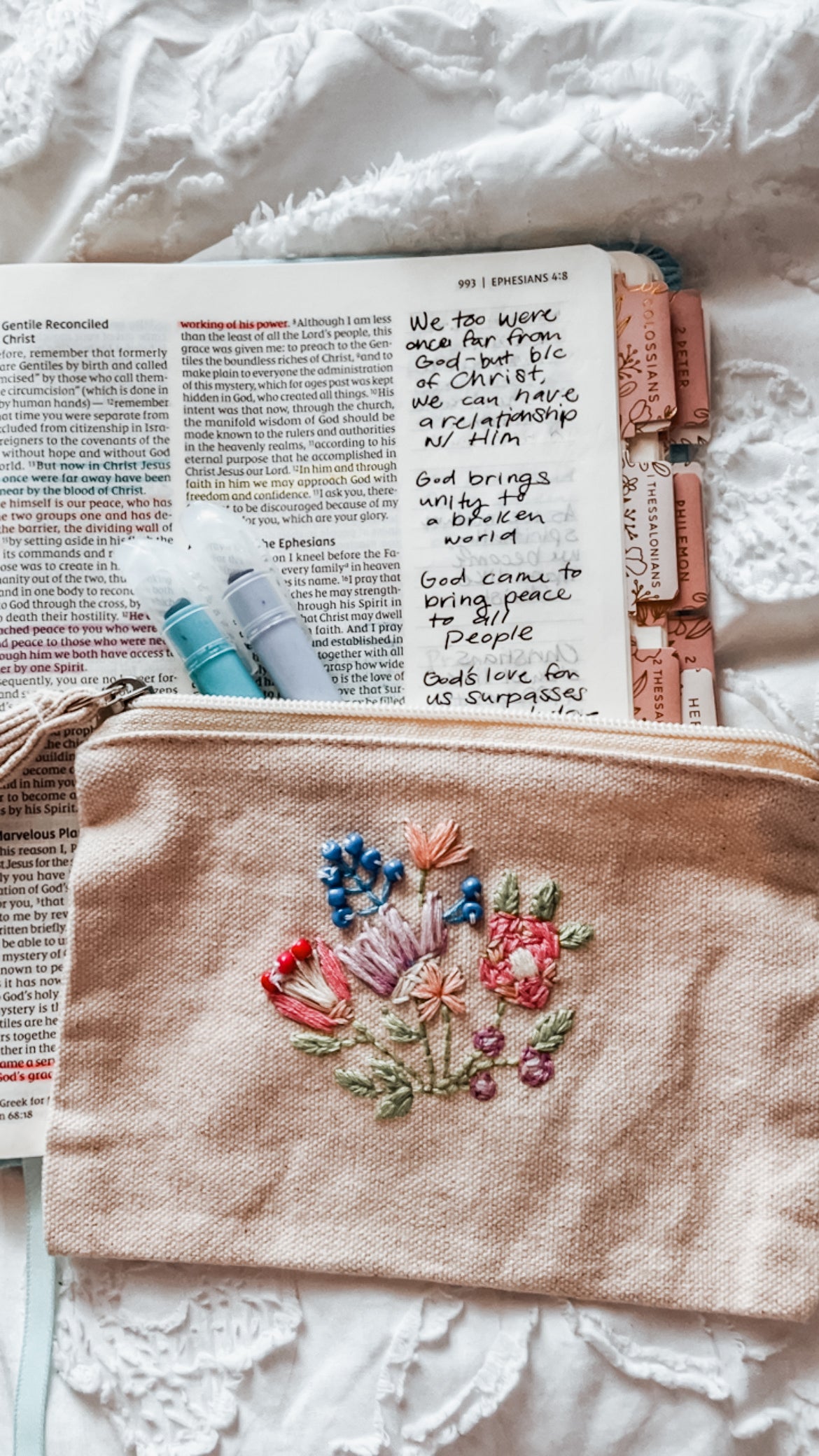 Floral Blooms Embroidered Zipper Pouch