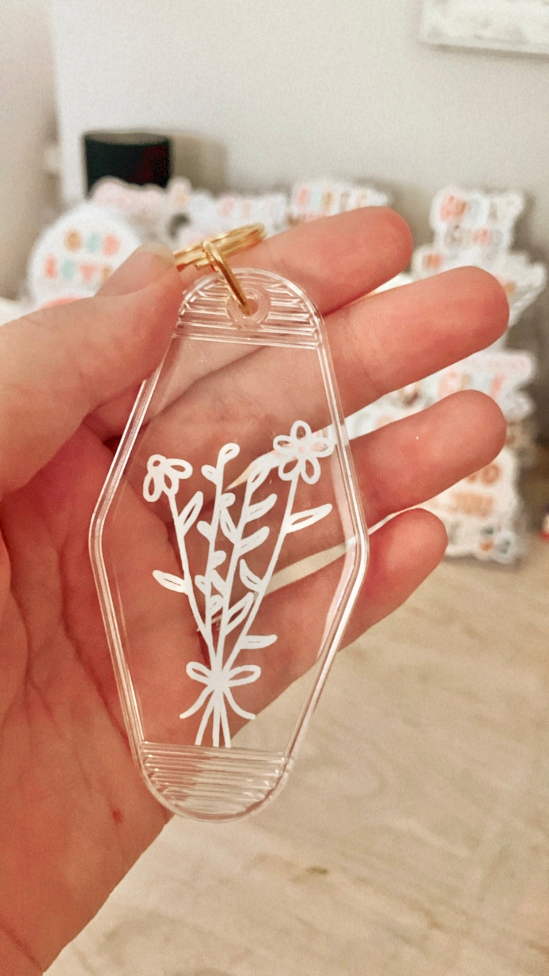 Floral Clear Acrylic Keychain