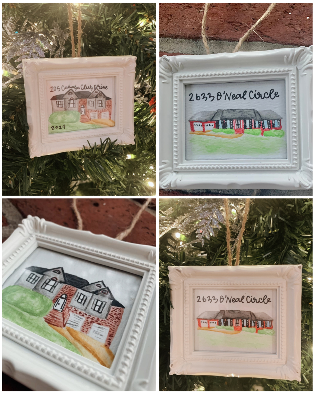 Custom Hand-Painted Watercolor Ornament in 4 x 3.5" Mini Frame (for Realtors)