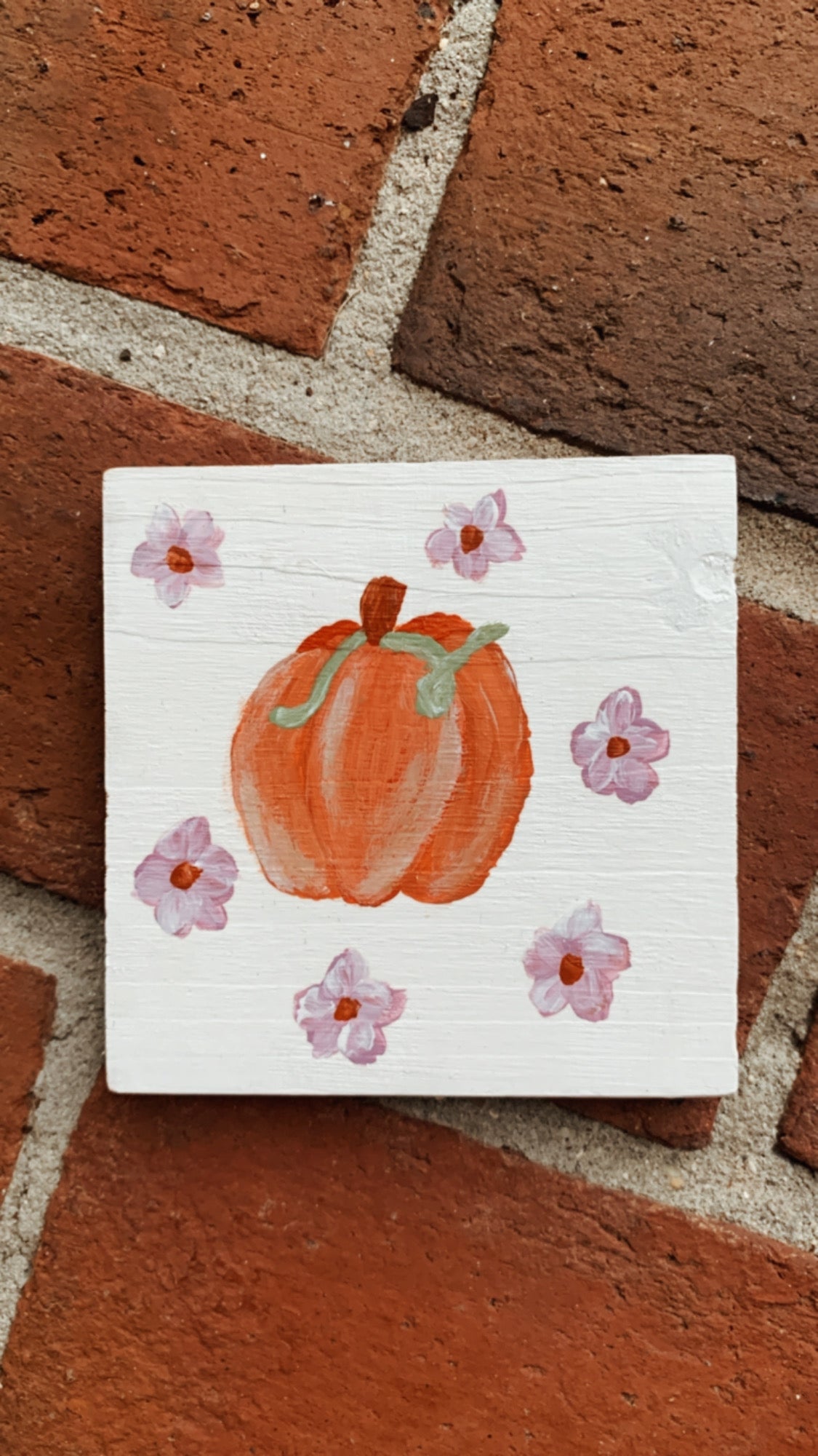 Pumpkin Floral Hand-Painted Wooden Coaster