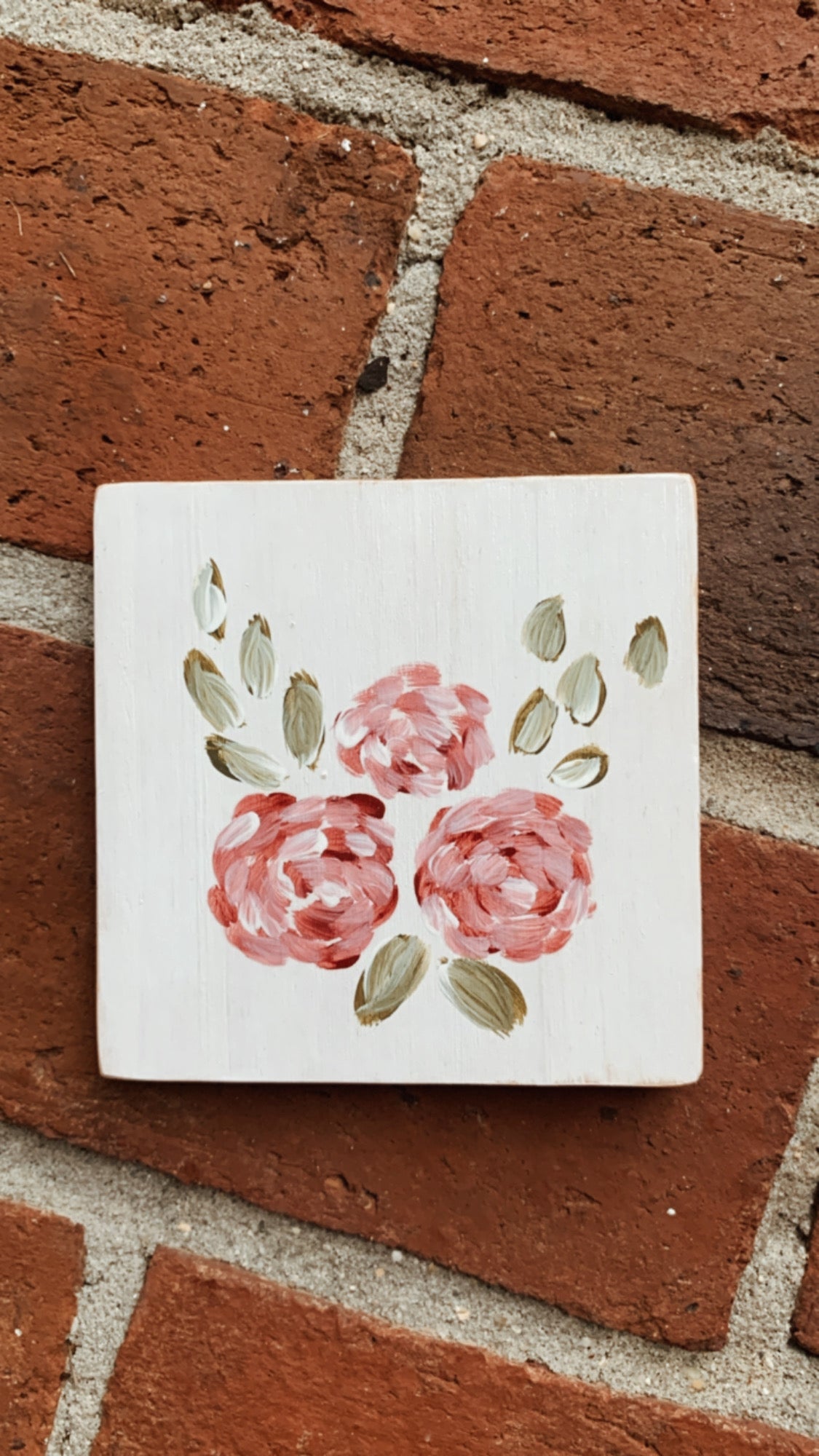 Red Floral Hand-Painted Wooden Coaster