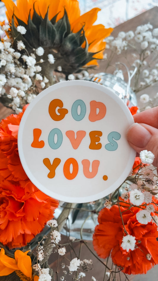 God Loves You Circle Vinyl Sticker
