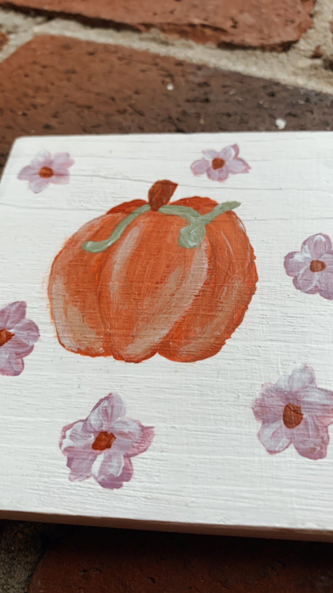 Pumpkin Floral Hand-Painted Wooden Coaster