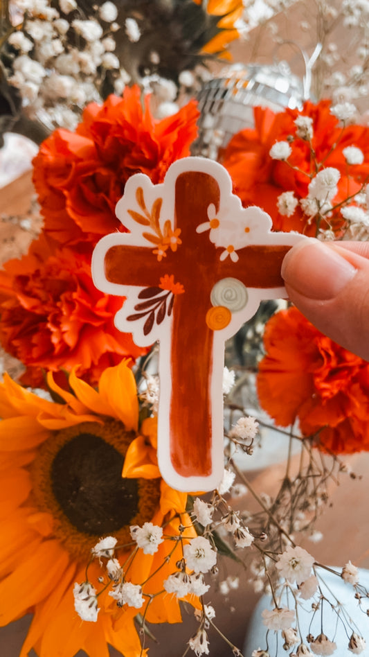 Watercolor Floral Cross Vinyl Sticker