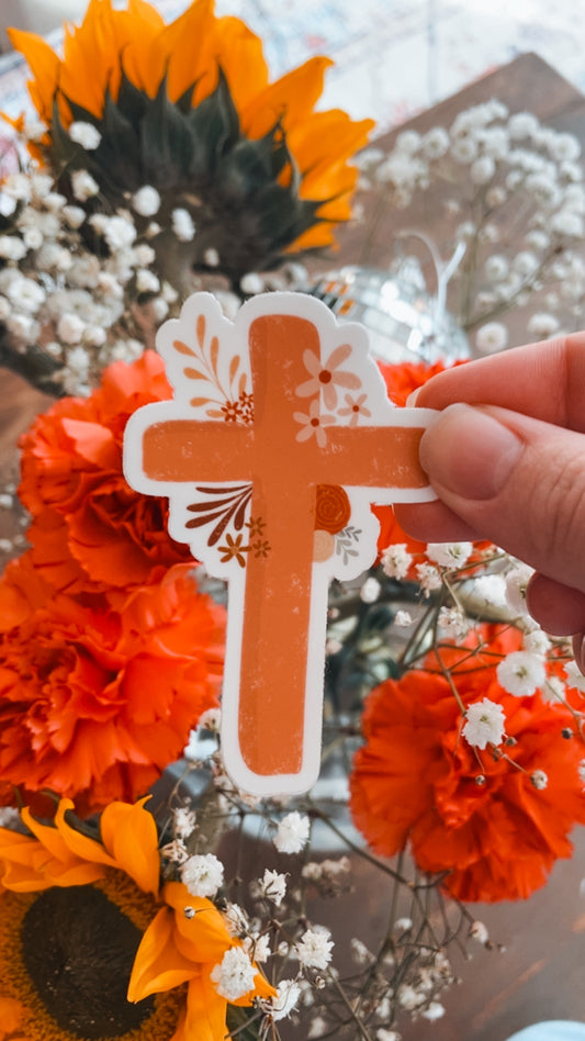 Floral Cross Vinyl Sticker