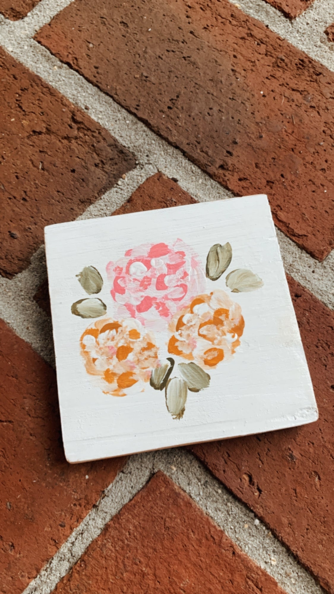 Pink/Golden Floral Hand-Painted Wooden Coaster