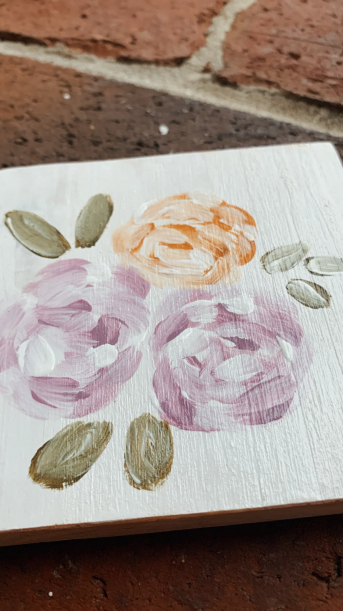 Purple Floral Hand-Painted Wooden Coaster