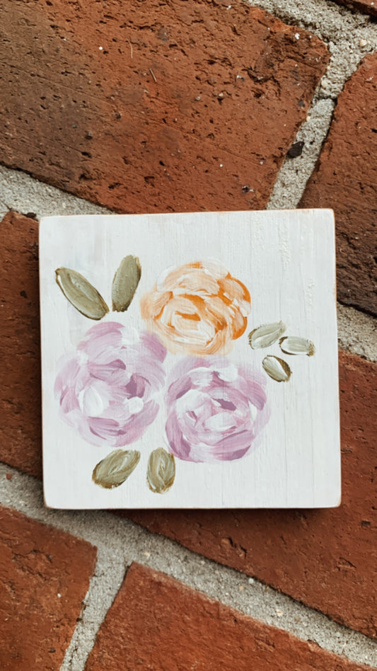 Purple Floral Hand-Painted Wooden Coaster