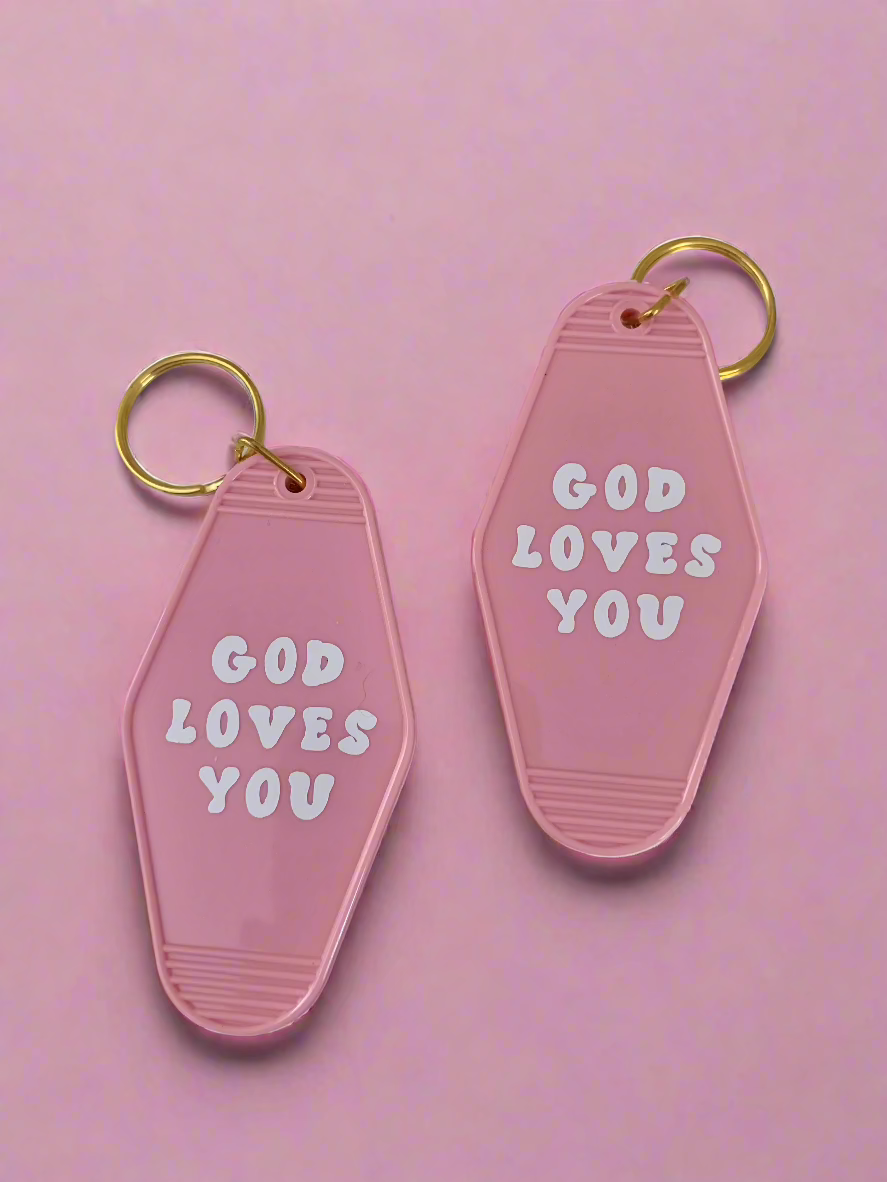 God Loves You Pink Acrylic Keychain