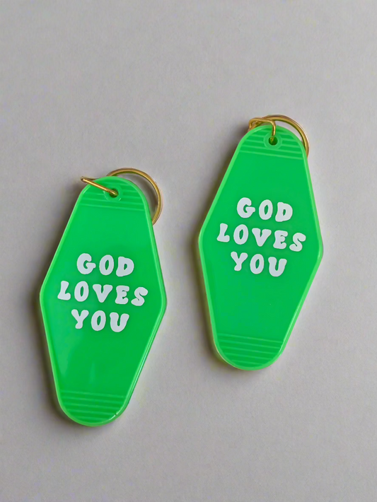 God Loves You Green Acrylic Keychain