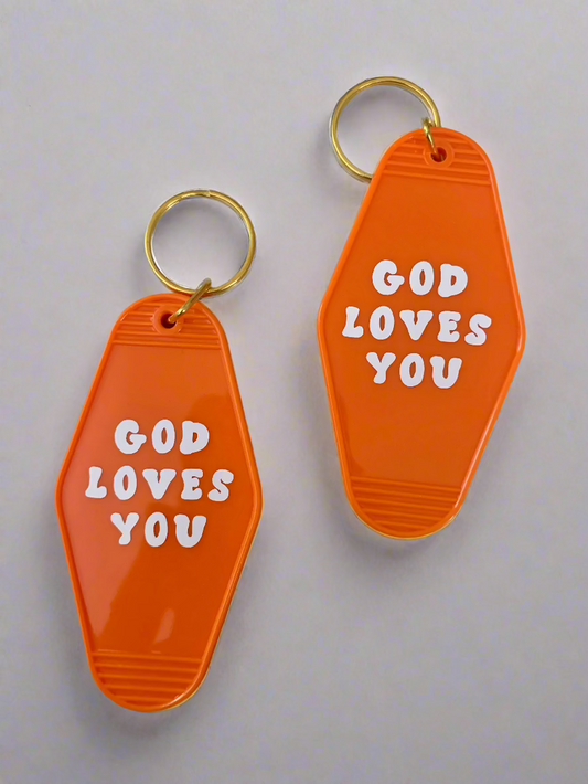 God Loves You Orange Acrylic Keychain