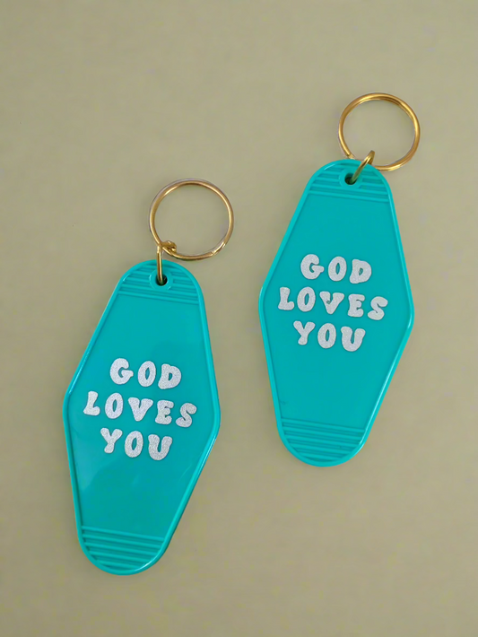 God Loves You Teal Acrylic Keychain