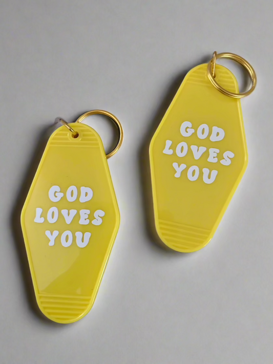 God Loves You Yellow Acrylic Keychain