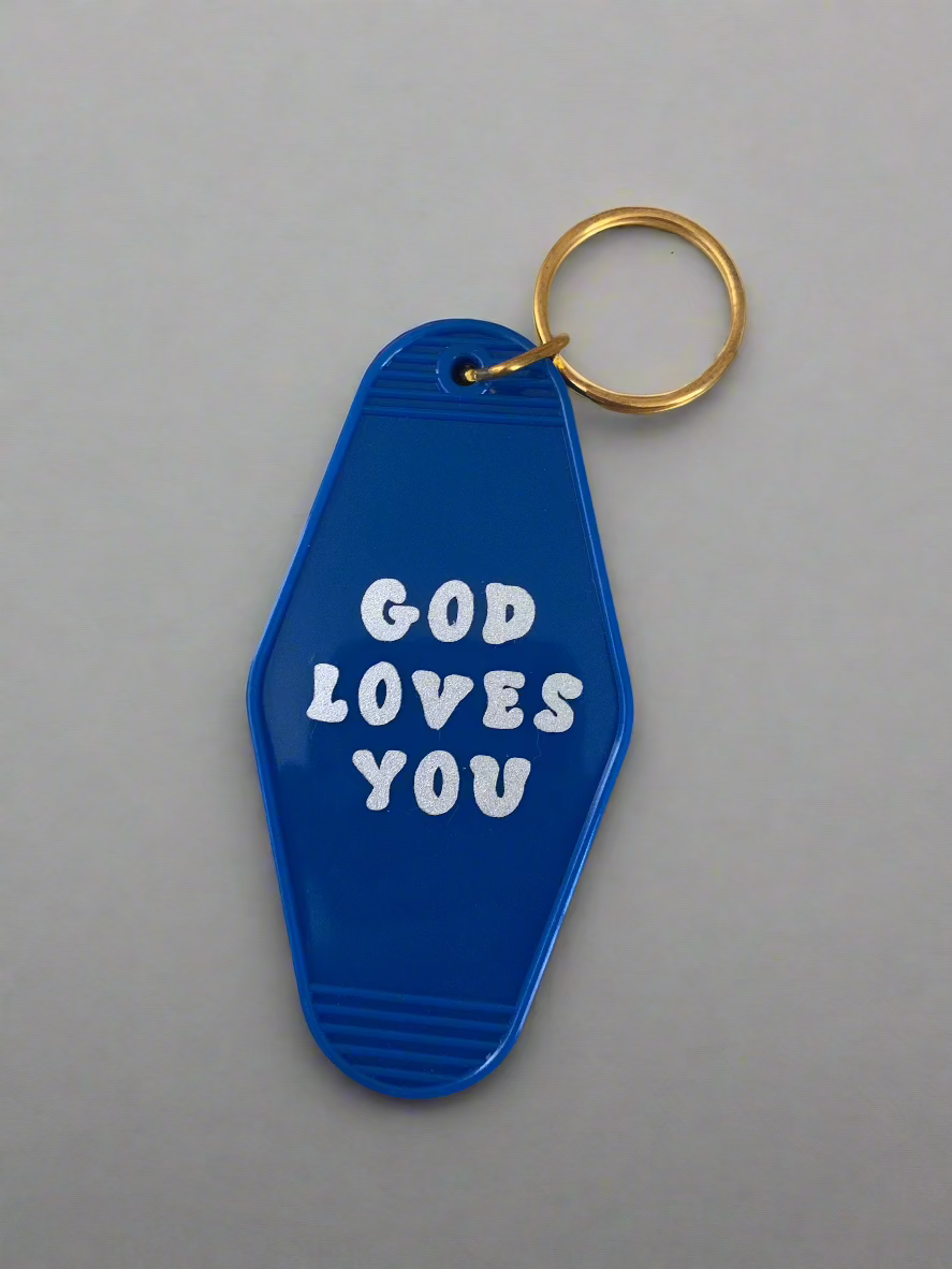 God Loves You Blue Acrylic Keychain