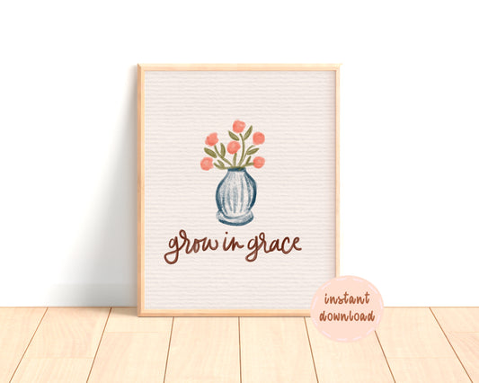 Grow In Grace Blue Vase Digital Print