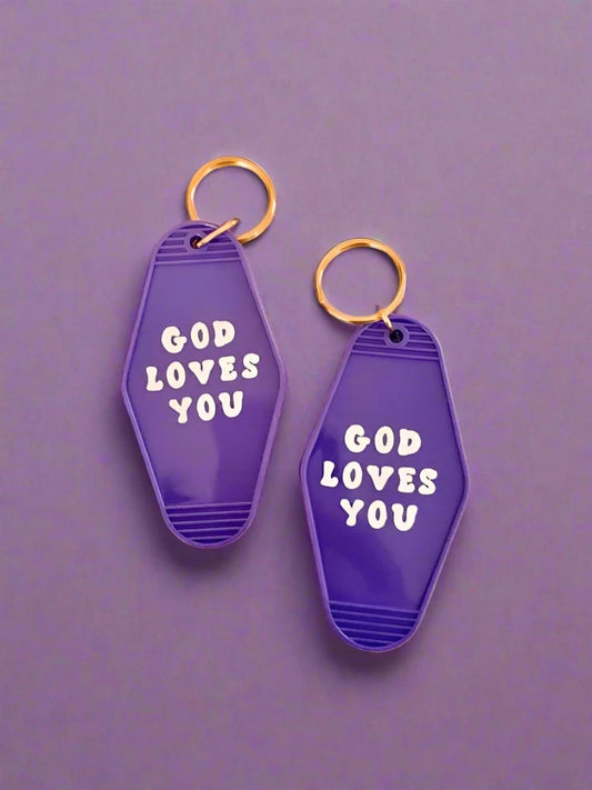 God Loves You Purple Acrylic Keychain
