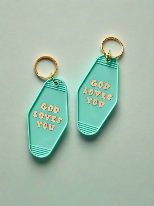 God Loves You Teal Acrylic Keychain